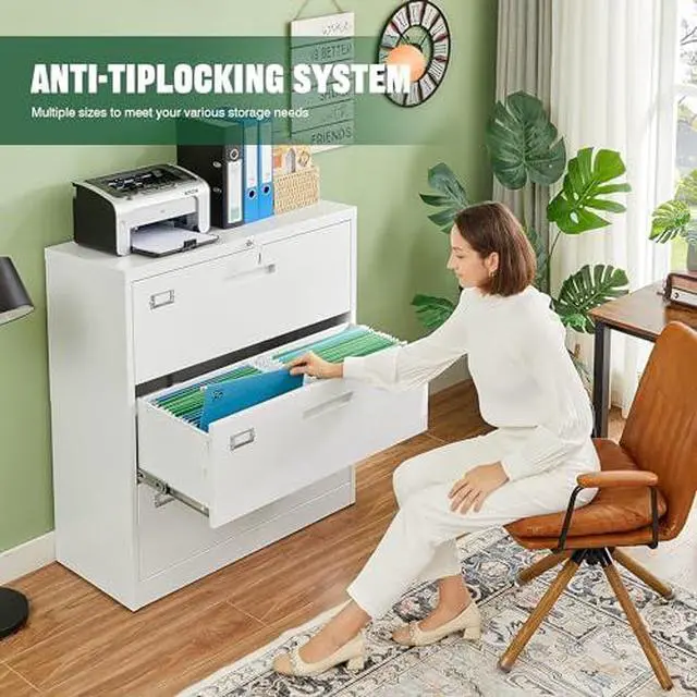 Alt view image 3 of 6 - 3 Drawer File Cabinets with Lock,Metal Lateral Filing Cabinets for Home Office Organization Hanging Storage Letter/Legal/F4/A4(Assembly Required)