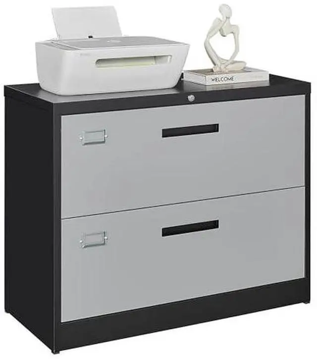Main image of File Cabinet with Lock-Lateral 2 Drawer Metal Filing Cabinets-Organization Storage Cabinets for Home Office-Hanging Letter/Legal/F4/A4 Size (2 Drawer-Grey Black)