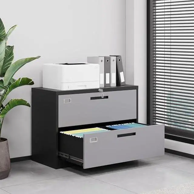 Alt view image 2 of 6 - File Cabinet with Lock-Lateral 2 Drawer Metal Filing Cabinets-Organization Storage Cabinets for Home Office-Hanging Letter/Legal/F4/A4 Size (2 Drawer-Grey Black)