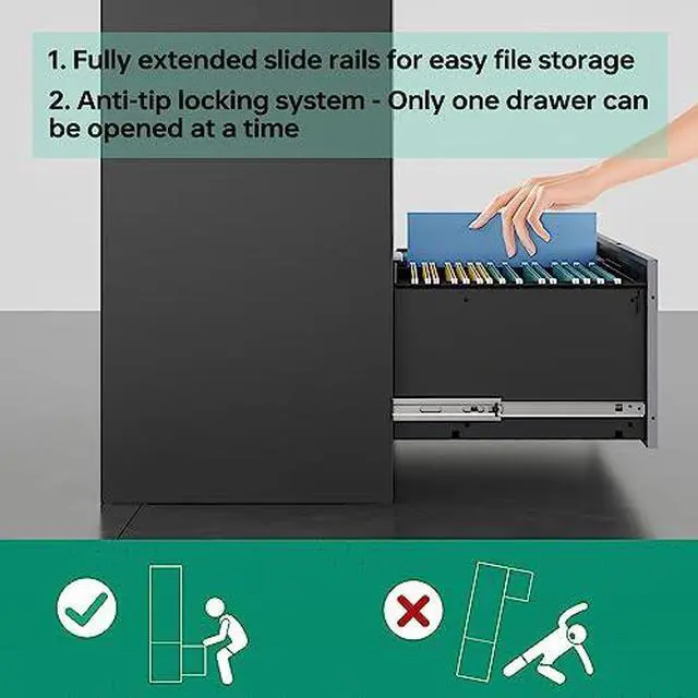 Alt view image 4 of 6 - File Cabinet with Lock-Lateral 3 Drawer Metal Filing Cabinets-Organization Storage for Home Office-Hanging Letter/Legal/F4/A4 Size (Grey Black)