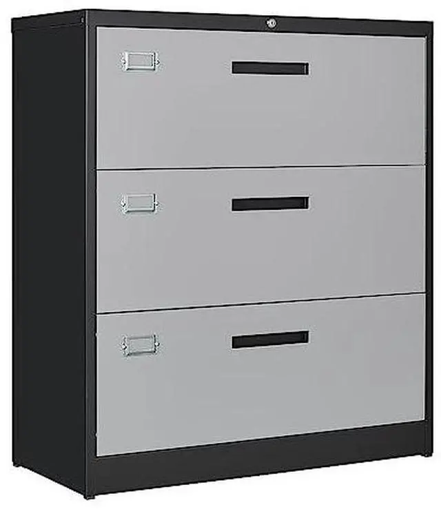 Main image of File Cabinet with Lock-Lateral 3 Drawer Metal Filing Cabinets-Organization Storage for Home Office-Hanging Letter/Legal/F4/A4 Size (Grey Black)