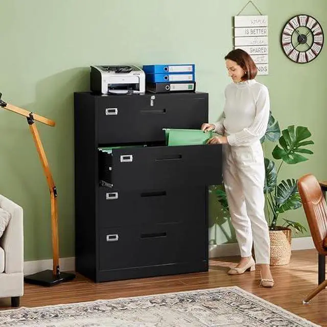 Alt view image 2 of 6 - File Cabinets,4 Drawer Metal Lateral Filing Organization Storage Cabinets with Lock,Home Office for Hanging Files Letter/Legal/F4/A4 Size (Require Assembly)