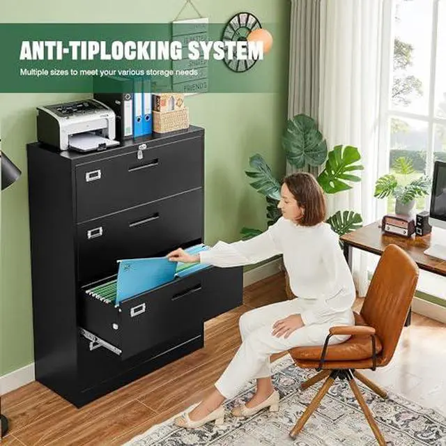 Alt view image 4 of 6 - File Cabinets,4 Drawer Metal Lateral Filing Organization Storage Cabinets with Lock,Home Office for Hanging Files Letter/Legal/F4/A4 Size (Require Assembly)