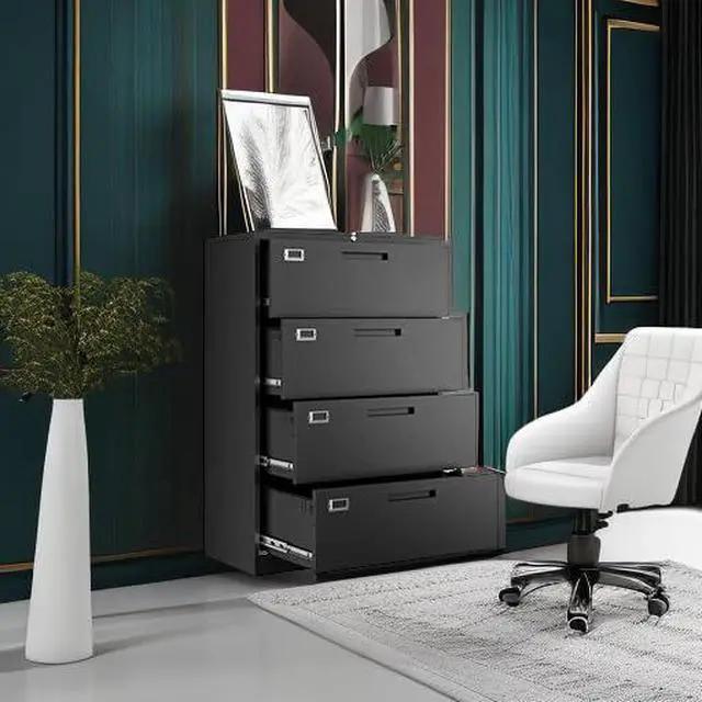 Alt view image 6 of 6 - File Cabinets,4 Drawer Metal Lateral Filing Organization Storage Cabinets with Lock,Home Office for Hanging Files Letter/Legal/F4/A4 Size (Require Assembly)