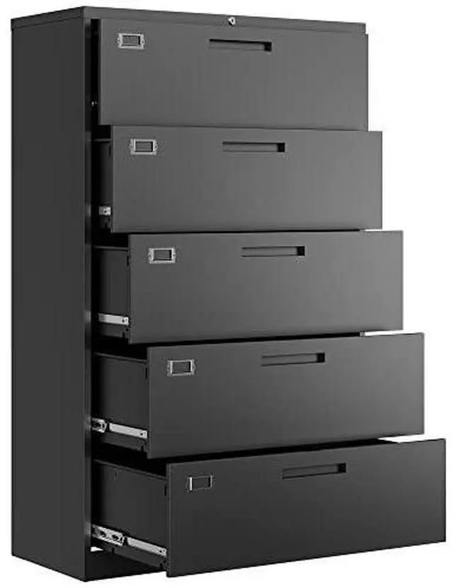 Main image of 5 Drawer File Cabinet with Lock,Metal Lateral Filing Cabinets for Home Office Hanging Files Letter/Legal/F4/A4 Size(Black-Requires Installation)