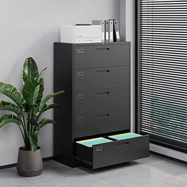 Alt view image 2 of 6 - 5 Drawer File Cabinet with Lock,Metal Lateral Filing Cabinets for Home Office Hanging Files Letter/Legal/F4/A4 Size(Black-Requires Installation)