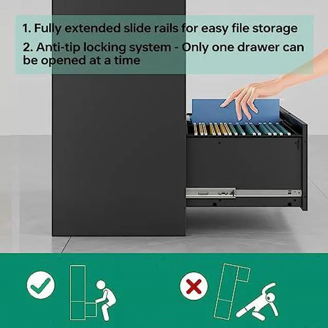 Alt view image 5 of 6 - 5 Drawer File Cabinet with Lock,Metal Lateral Filing Cabinets for Home Office Hanging Files Letter/Legal/F4/A4 Size(Black-Requires Installation)