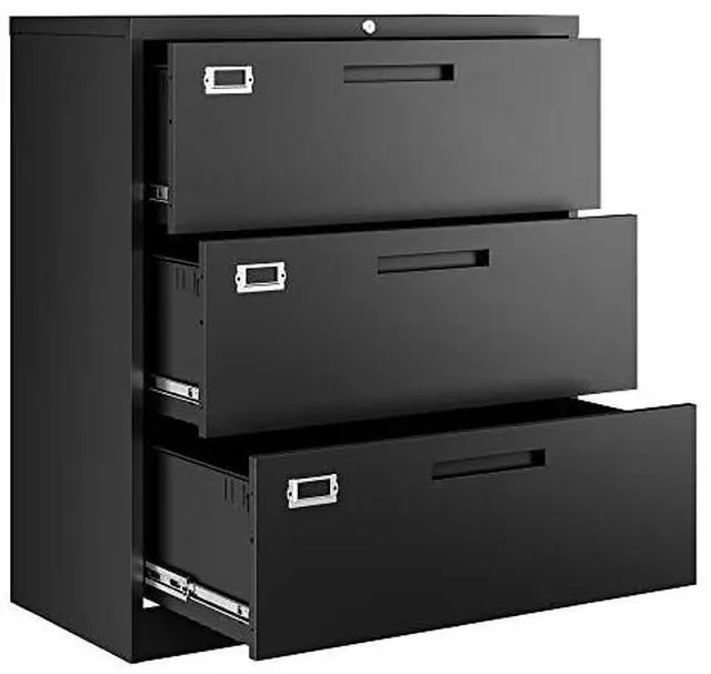 Main image of Lateral 3 Drawer File Cabinets with Lock, Metal Filing Storage Vertical Cabinets,Home Office Furniture for Organization Hanging Letter/Legal/F4/A4(Black)