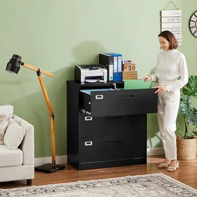 Alt view image 2 of 6 - Lateral 3 Drawer File Cabinets with Lock, Metal Filing Storage Vertical Cabinets,Home Office Furniture for Organization Hanging Letter/Legal/F4/A4(Black)