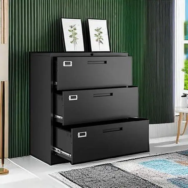 Alt view image 5 of 6 - Lateral 3 Drawer File Cabinets with Lock, Metal Filing Storage Vertical Cabinets,Home Office Furniture for Organization Hanging Letter/Legal/F4/A4(Black)