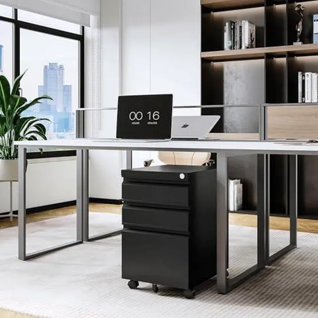 Alt view image 2 of 7 - 3 Drawer Mobile File Cabinet with Lock, Under Desk Metal Rolling Filing Cabinets for Home Office Organizer Letters/Legal/A4 (Black- Requires Installation) (Black)
