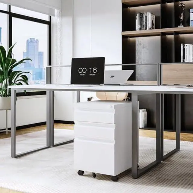 Alt view image 2 of 7 - 3 Drawer Mobile File Cabinet with Lock, Under Desk Metal Rolling Filing Cabinets for Home Office Organizer Letters/Legal/A4 (White- Requires Installation) (White)