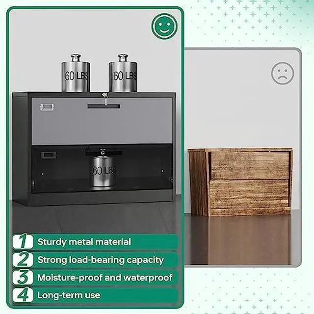 Alt view image 6 of 6 - File Cabinet with Lock-Lateral 2 Drawer Metal Filing Cabinets-Organization Storage Cabinets for Home Office-Hanging Letter/Legal/F4/A4 Size (2 Drawer-Grey Black)