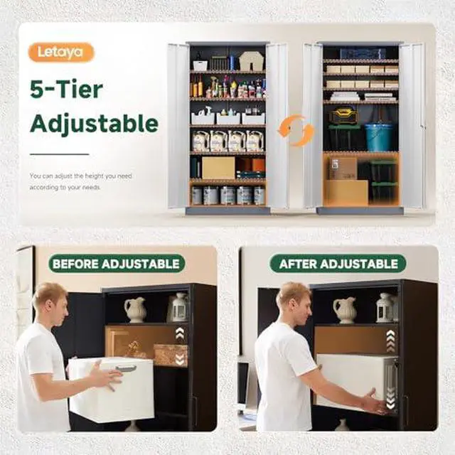 Alt view image 4 of 7 - Metal Storage Cabinet with Lock Door, 71" Adjustable Shelf Steel Lockers for Office, Home,School,Garage Utility Tool Cabinet (2 Door-White&Gray)