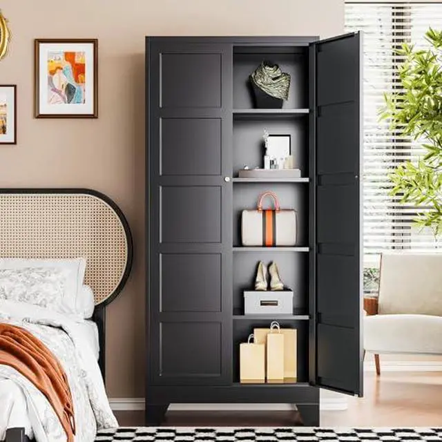 Alt view image 3 of 7 - 71" H Metal Storage Cabinet with 2 Doors and 4 Shelves,Tall Kitchen Pantry Cabinets,Utility Pantry Organizers for Cupboard/Dining/Bathroom/Home Office/Garage (Black, 71" H x 16" D x 32" W)