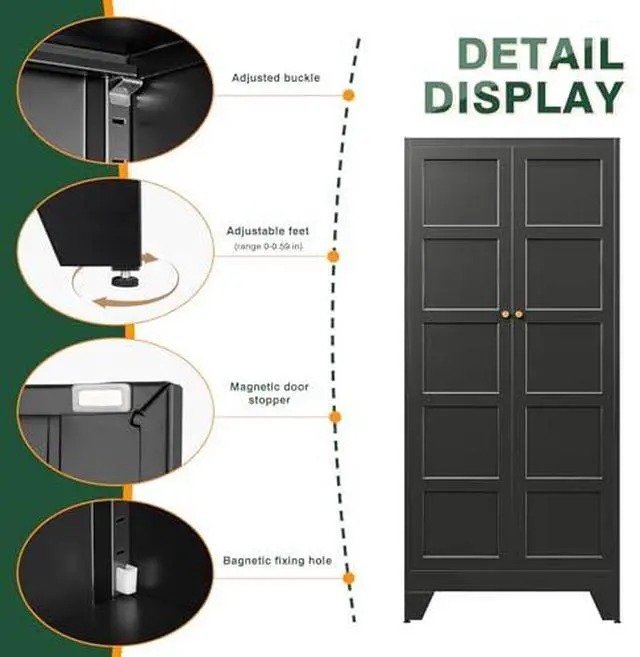 Alt view image 4 of 7 - 71" H Metal Storage Cabinet with 2 Doors and 4 Shelves,Tall Kitchen Pantry Cabinets,Utility Pantry Organizers for Cupboard/Dining/Bathroom/Home Office/Garage (Black, 71" H x 16" D x 32" W)