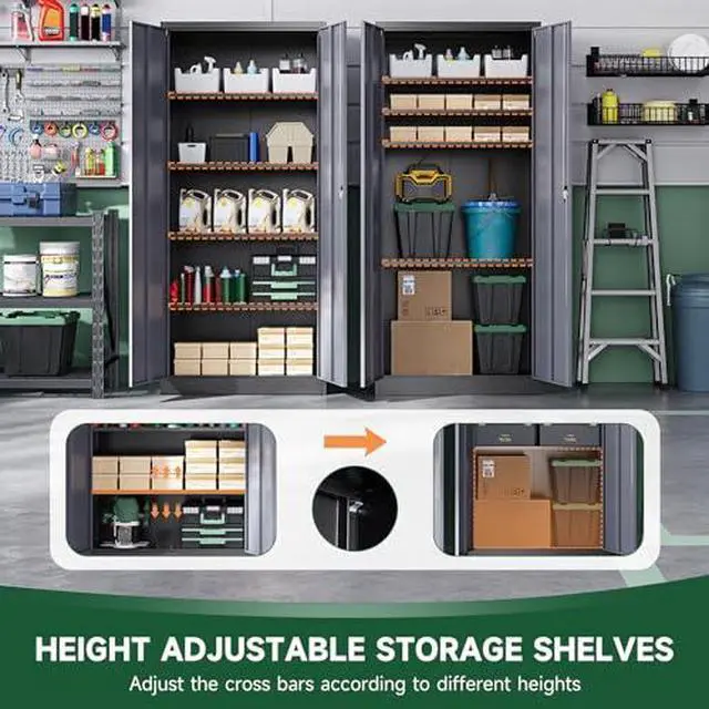 Alt view image 6 of 7 - Metal Garage Storage Cabinets with Lock Door and Adjustable Shelves, Steel Tool Cabinets for Home,Office,Warehouse Organisieren (Black Gray)