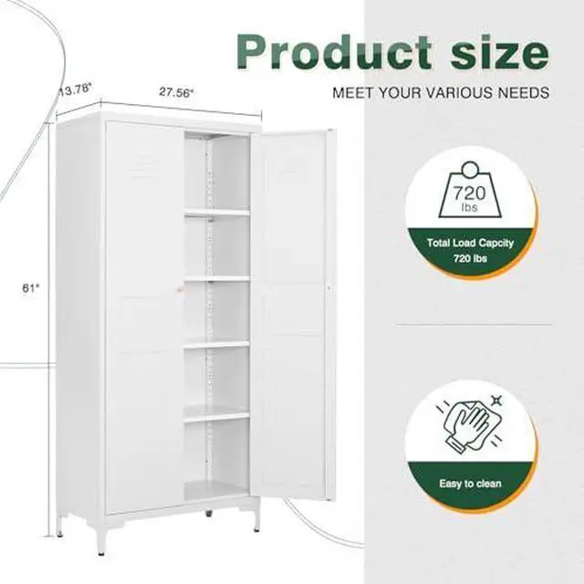 Alt view image 2 of 7 - White Storage Cabinet with Feets-Metal Home Kitchen Pantry Cabinets with Doors and Adjustable Shelves,Organization Locker for Cupboard/Bedroom/Dining/Living/Bathroom/Office/Garage Room (White)