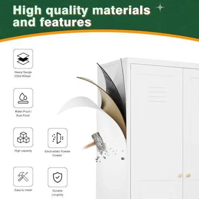 Alt view image 4 of 7 - White Storage Cabinet with Feets-Metal Home Kitchen Pantry Cabinets with Doors and Adjustable Shelves,Organization Locker for Cupboard/Bedroom/Dining/Living/Bathroom/Office/Garage Room (White)