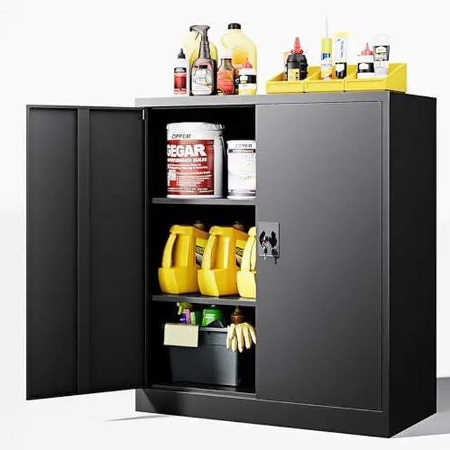 Main image of Metal Storage Cabinets with Lock Door,2 Adjustable Shelves Organizer Steel Storage Cabinets for Home,Office,Warehouse,Garage,Employee Lockers(Black)