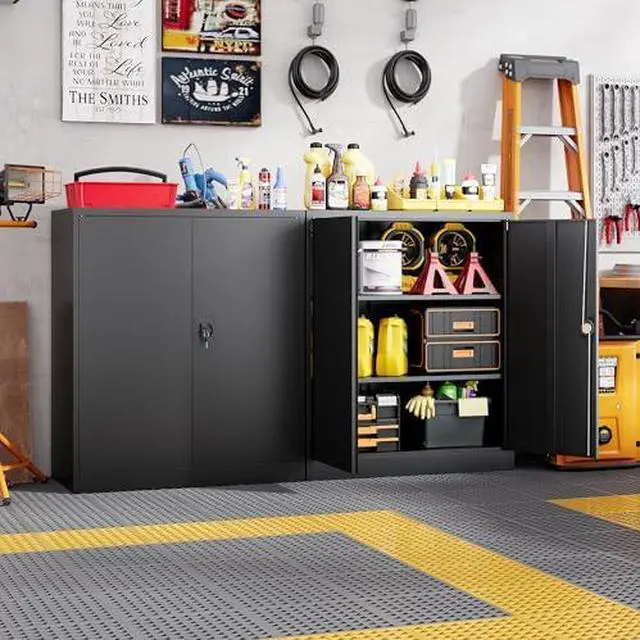 Alt view image 2 of 7 - Metal Storage Cabinets with Lock Door,2 Adjustable Shelves Organizer Steel Storage Cabinets for Home,Office,Warehouse,Garage,Employee Lockers(Black)