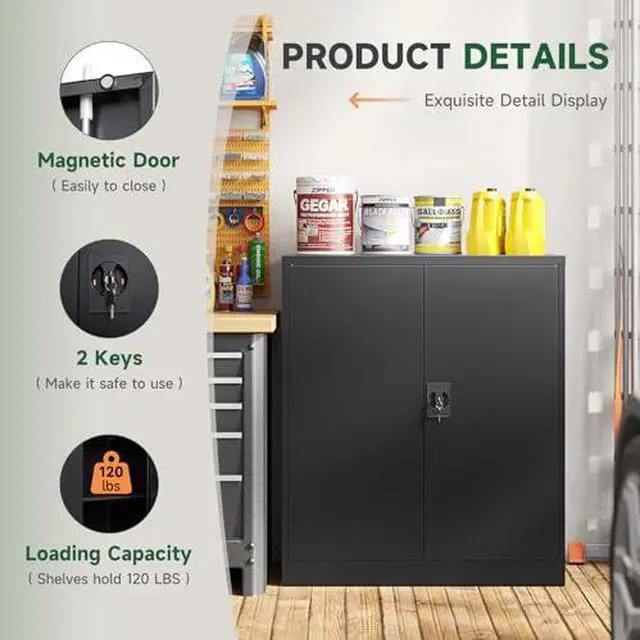 Alt view image 4 of 7 - Metal Storage Cabinets with Lock Door,2 Adjustable Shelves Organizer Steel Storage Cabinets for Home,Office,Warehouse,Garage,Employee Lockers(Black)