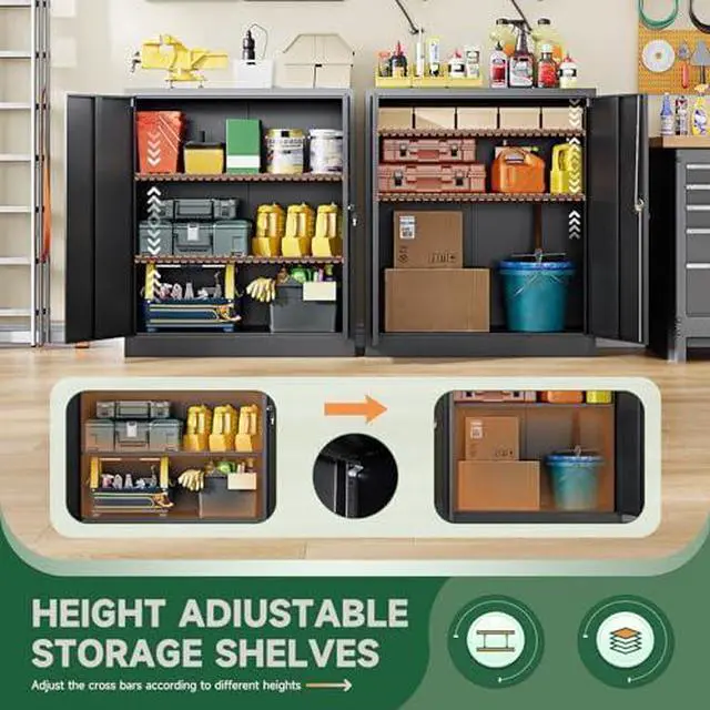 Alt view image 5 of 7 - Metal Storage Cabinets with Lock Door,2 Adjustable Shelves Organizer Steel Storage Cabinets for Home,Office,Warehouse,Garage,Employee Lockers(Black)