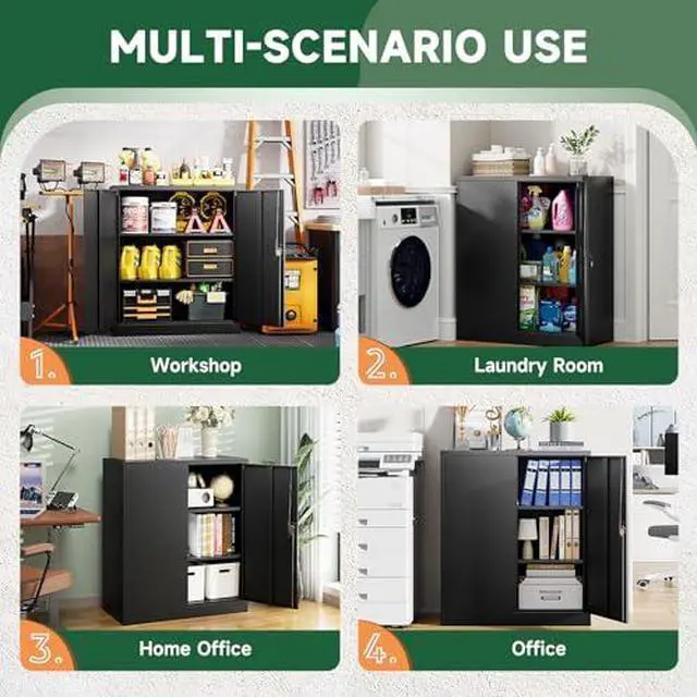 Alt view image 7 of 7 - Metal Storage Cabinets with Lock Door,2 Adjustable Shelves Organizer Steel Storage Cabinets for Home,Office,Warehouse,Garage,Employee Lockers(Black)