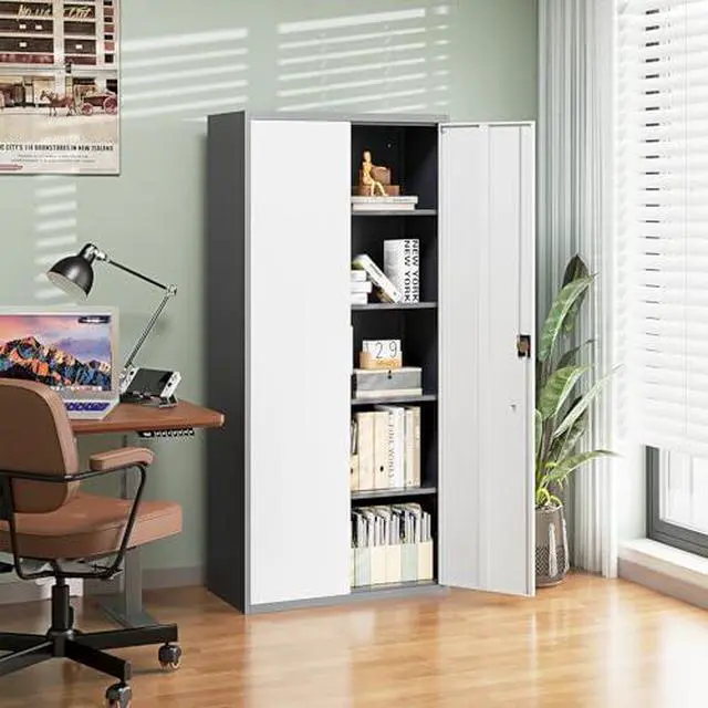 Alt view image 4 of 7 - Metal Garage Storage Cabinets with Lock Door and Adjustable Shelves, Steel Tool Cabinets for Home,Office,Warehouse Organisieren (Gery White, 71" H)