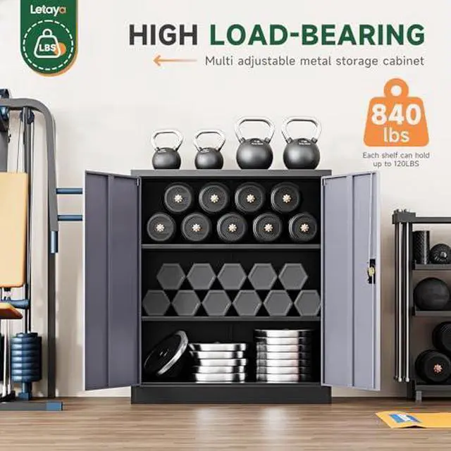 Alt view image 7 of 7 - Metal Storage Cabinets with Lock Door,2 Adjustable Shelves Organizer Steel Storage Cabinets for Home,Office,Warehouse,Garage,Employee Lockers(Black Gray)