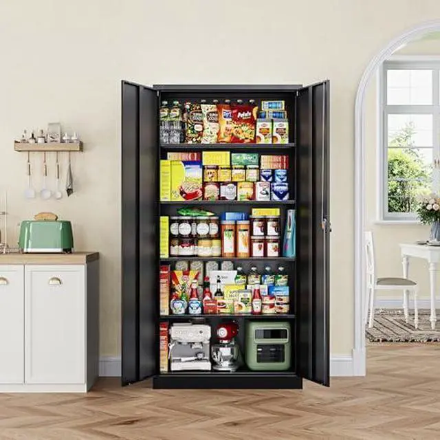 Alt view image 4 of 7 - Metal Garage Storage Cabinets with Lock Door and Adjustable Shelves, Steel Tool Cabinets for Home,Office,Warehouse Organisieren (Black)
