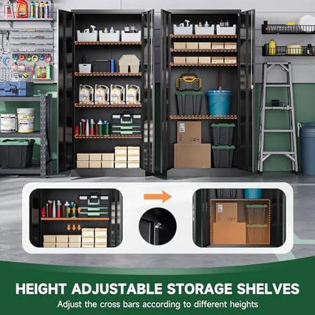 Alt view image 6 of 7 - Metal Garage Storage Cabinets with Lock Door and Adjustable Shelves, Steel Tool Cabinets for Home,Office,Warehouse Organisieren (Black)