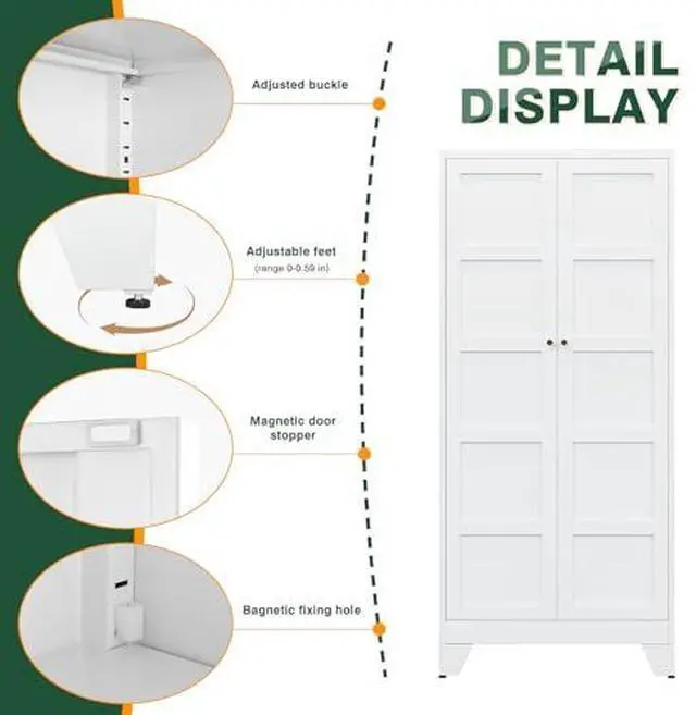 Alt view image 4 of 7 - 71" H Metal Storage Cabinet with 2 Doors and 4 Shelves,Tall Kitchen Pantry Cabinets,Utility Pantry Organizers for Cupboard/Dining/Bathroom/Home Office/Garage (White, 71" H x 16" D x 32" W)
