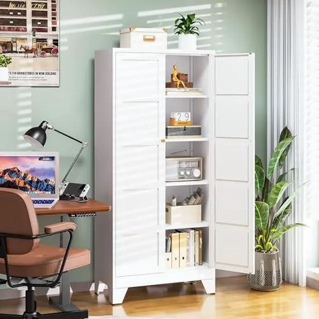 Alt view image 5 of 7 - 71" H Metal Storage Cabinet with 2 Doors and 4 Shelves,Tall Kitchen Pantry Cabinets,Utility Pantry Organizers for Cupboard/Dining/Bathroom/Home Office/Garage (White, 71" H x 16" D x 32" W)