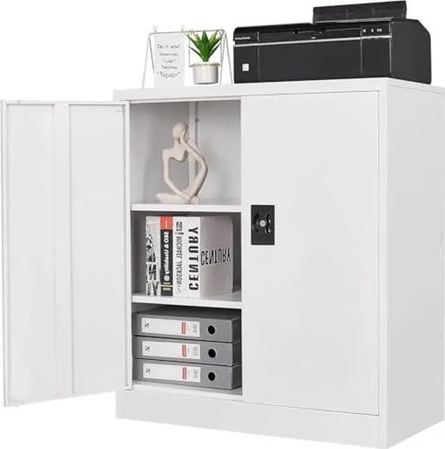 Main image of Metal Storage Cabinets with Lock Door,2 Adjustable Shelves Organizer Steel Storage Cabinets for Home,Office,Warehouse,Garage,Employee Lockers(White)