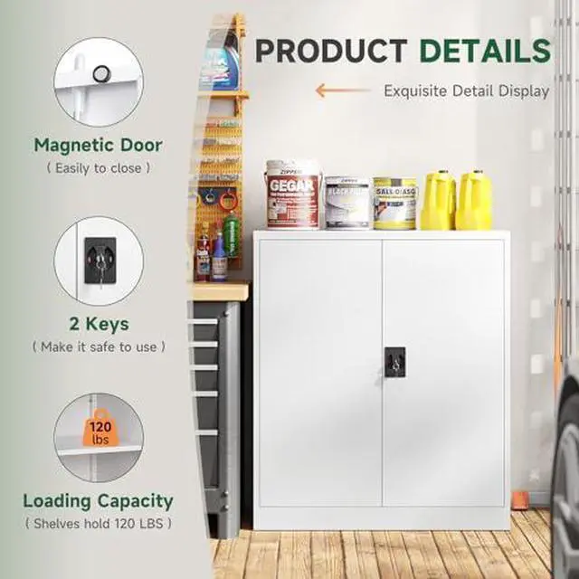 Alt view image 4 of 7 - Metal Storage Cabinets with Lock Door,2 Adjustable Shelves Organizer Steel Storage Cabinets for Home,Office,Warehouse,Garage,Employee Lockers(White)