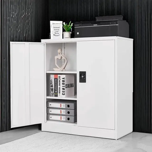 Alt view image 5 of 7 - Metal Storage Cabinets with Lock Door,2 Adjustable Shelves Organizer Steel Storage Cabinets for Home,Office,Warehouse,Garage,Employee Lockers(White)
