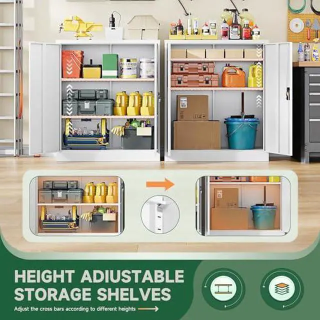 Alt view image 6 of 7 - Metal Storage Cabinets with Lock Door,2 Adjustable Shelves Organizer Steel Storage Cabinets for Home,Office,Warehouse,Garage,Employee Lockers(White)