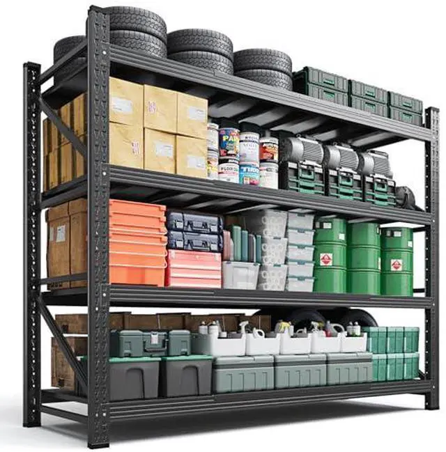Main image of 71.3" W Metal Storage Shelves,5000LBS Heavy Duty Garage Shelving Units, 4 Tier Adjustable Utility Rack Shelf,Large Industrial Shelves,for Shop,Warehouse,Black (71.3" W x 24" D x 70" H)