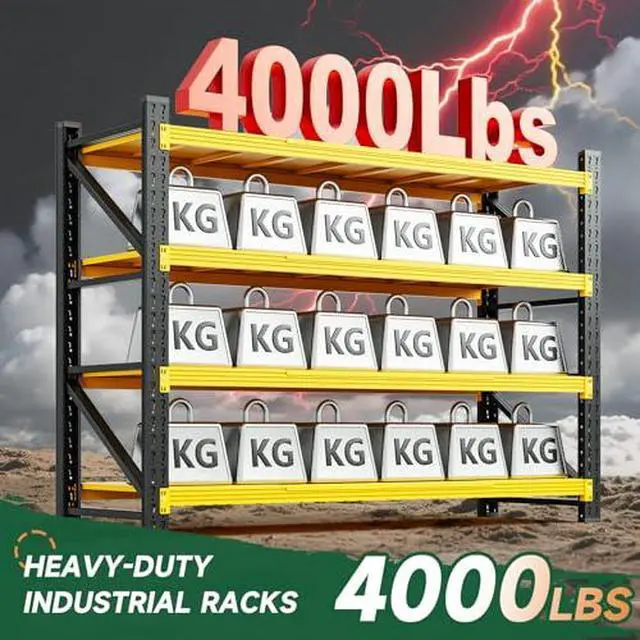 Alt view image 3 of 7 - 4000LBS Heavy Duty Storage Shelves,70" H Metal Garage Shelving Units,4 Tier Large Tall Industrial Shelving,Adjustable Utility Rack Shelf for Warehouse,Basement (Yellow, 60" W x 24" D x 70" H)
