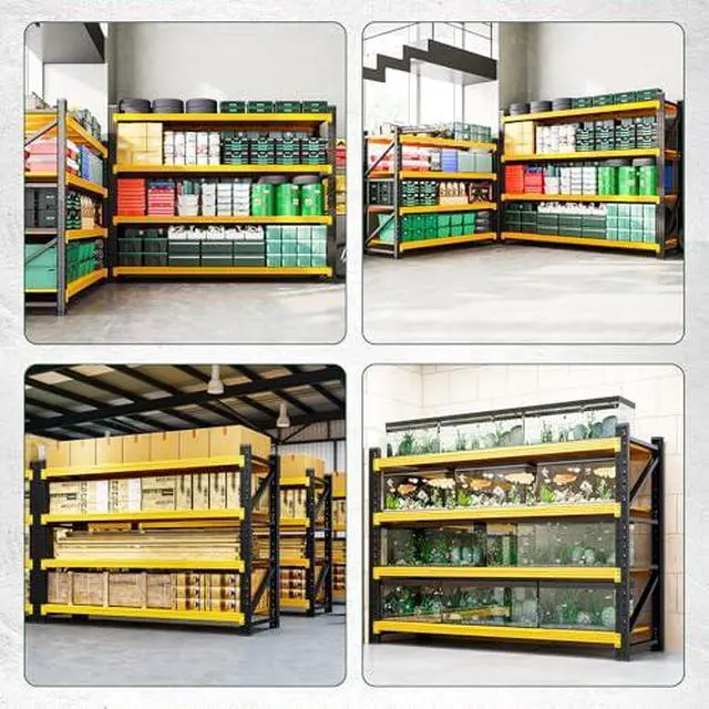 Alt view image 6 of 7 - 4000LBS Heavy Duty Storage Shelves,70" H Metal Garage Shelving Units,4 Tier Large Tall Industrial Shelving,Adjustable Utility Rack Shelf for Warehouse,Basement (Yellow, 60" W x 24" D x 70" H)