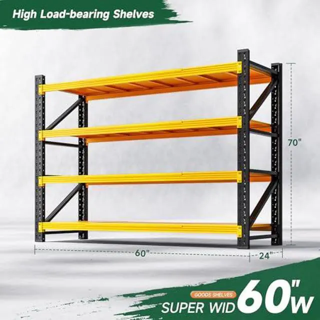Alt view image 2 of 7 - 4000LBS Heavy Duty Storage Shelves,70" H Metal Garage Shelving Units,4 Tier Large Tall Industrial Shelving,Adjustable Utility Rack Shelf for Warehouse,Basement (Yellow, 60" W x 24" D x 70" H)