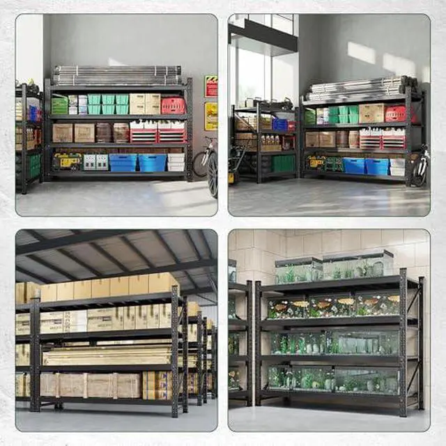 Alt view image 6 of 7 - 8000LBS Storage Shelves Heavy Duty,75" W Garage Shelving Units, 4 Tier Adjustable Utility Rack Shelf,Large Metal Industrial Shelves,for Shop,Warehouse,Basement,Black (75" W x 24" D x 70" H)