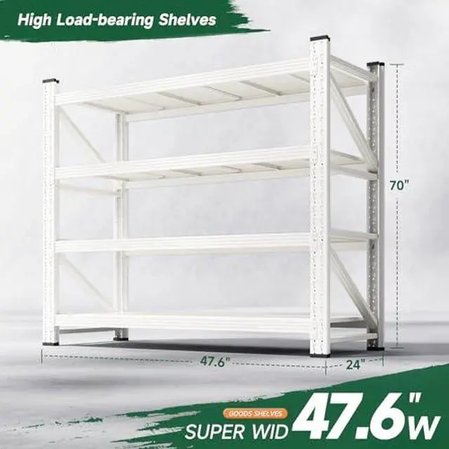 Alt view image 2 of 7 - 3000LBS Storage Shelves Heavy Duty,70" H Garage Shelving Units, 4 Tier Adjustable Utility Rack Shelf,Large Metal Industrial Shelves,for Shop,Warehouse,Basement (48" W x 24" D x 70" H)