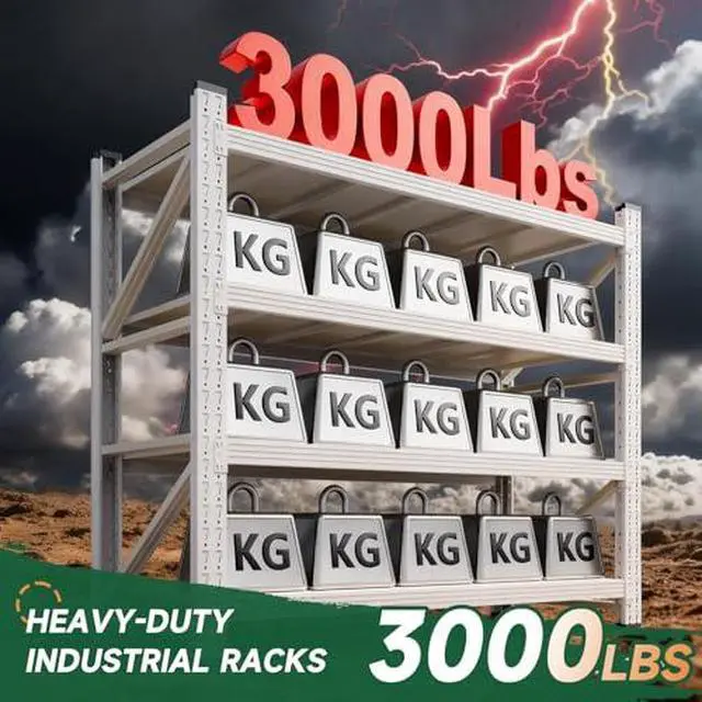 Alt view image 3 of 7 - 3000LBS Storage Shelves Heavy Duty,70" H Garage Shelving Units, 4 Tier Adjustable Utility Rack Shelf,Large Metal Industrial Shelves,for Shop,Warehouse,Basement (48" W x 24" D x 70" H)