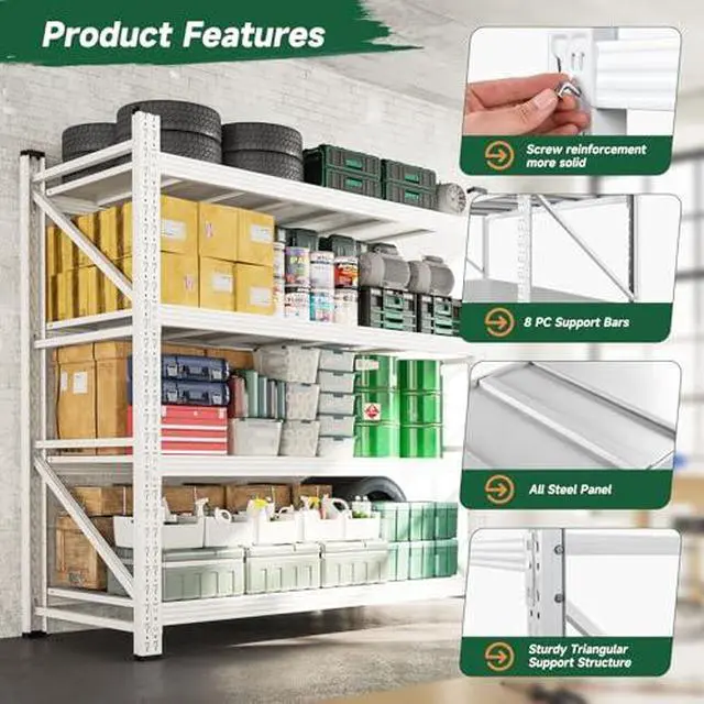 Alt view image 5 of 7 - 3000LBS Storage Shelves Heavy Duty,70" H Garage Shelving Units, 4 Tier Adjustable Utility Rack Shelf,Large Metal Industrial Shelves,for Shop,Warehouse,Basement (48" W x 24" D x 70" H)