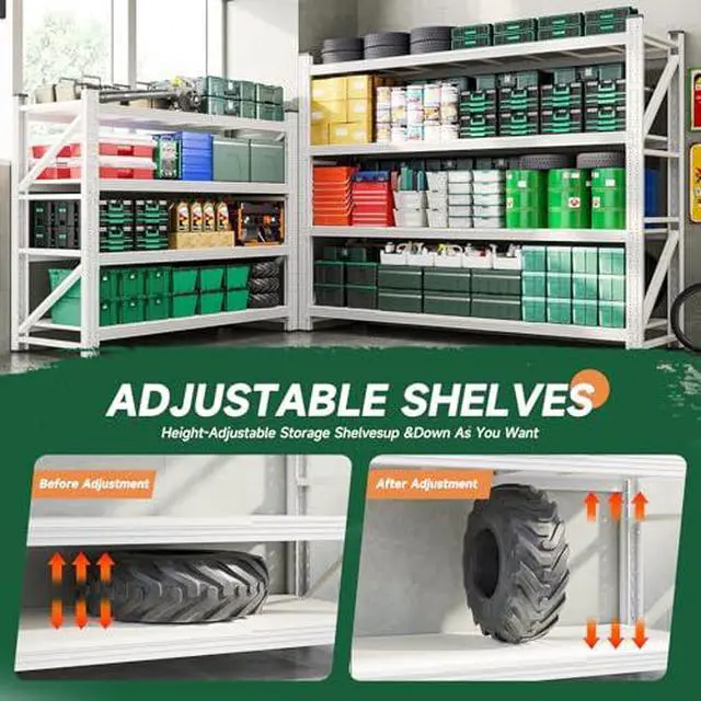Alt view image 3 of 6 - 6000LBS Storage Shelves Heavy Duty,79" W Garage Shelving Units, 4 Tier Adjustable Utility Rack Shelf,Large Metal Industrial Shelves,for Shop,Warehouse,Basement (79" W x 24" D x 79" H)
