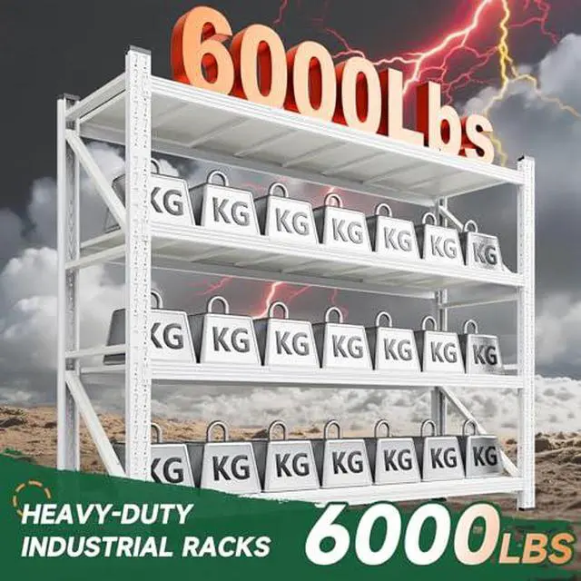 Alt view image 2 of 6 - 6000LBS Storage Shelves Heavy Duty,79" W Garage Shelving Units, 4 Tier Adjustable Utility Rack Shelf,Large Metal Industrial Shelves,for Shop,Warehouse,Basement (79" W x 24" D x 79" H)