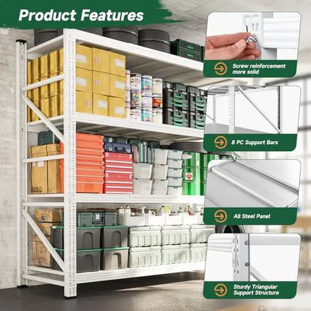 Alt view image 4 of 6 - 6000LBS Storage Shelves Heavy Duty,79" W Garage Shelving Units, 4 Tier Adjustable Utility Rack Shelf,Large Metal Industrial Shelves,for Shop,Warehouse,Basement (79" W x 24" D x 79" H)