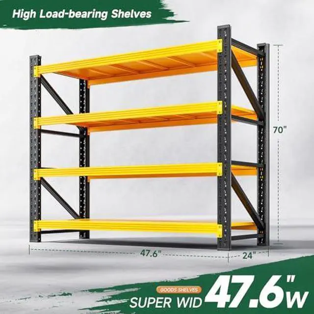 Alt view image 2 of 7 - 3000LBS Heavy Duty Storage Shelves,70" H Metal Garage Shelving Units,4 Tier Large Tall Industrial Shelving,Adjustable Utility Rack Shelf for Warehouse,Basement (Yellow, 48" W x 24" D x 70" H)